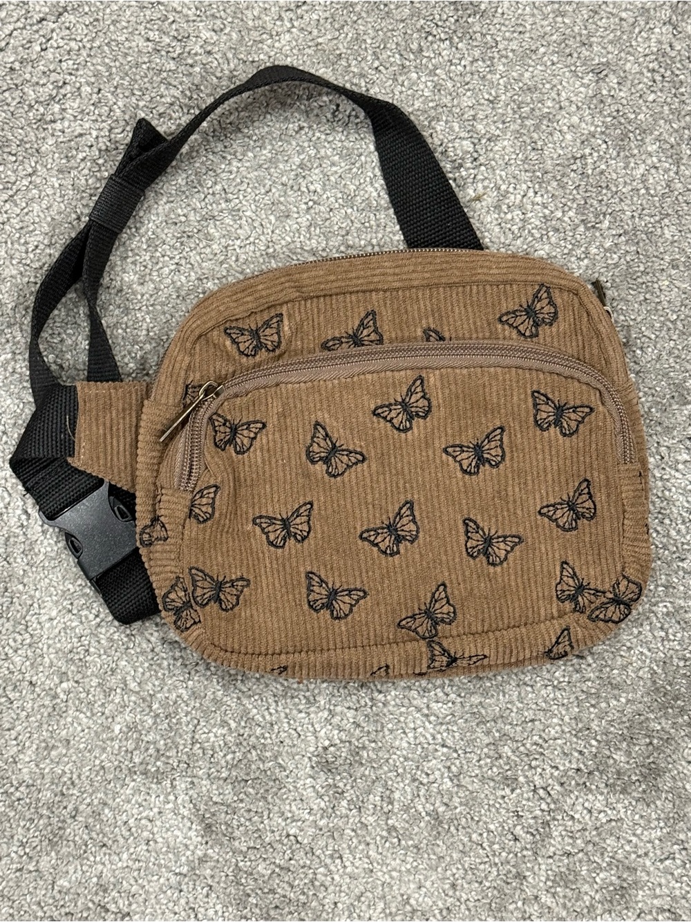 Hot Topic Tan Corduroy Butterfly Crossbody Bag with Black Strap